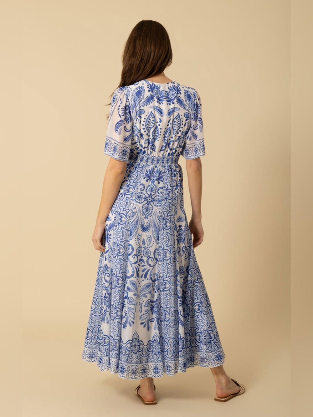 Hale Bob Ellis Chiffon Maxi Dress Blue White Size S - Picture 2 of 6